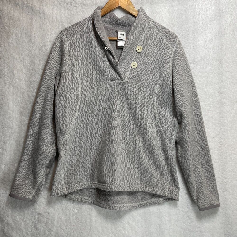 The North Face Women’s Grey Fleece Pullover L Large Button Collar Stylish Warm